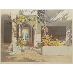 Simon Bull (British 1958-): 'Sunlit Doorway I', coloured etching with aquatint signed titled and numbered 173/200 in pencil 46cm x 61cm