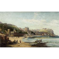 Robert Ernest Roe (British 1852-1921): The Spa and South Bay Scarborough, oil on canvas possible traces of signature 44cm x 72cm
Notes: a lithograph from this oil was reproduced in the late 19th century