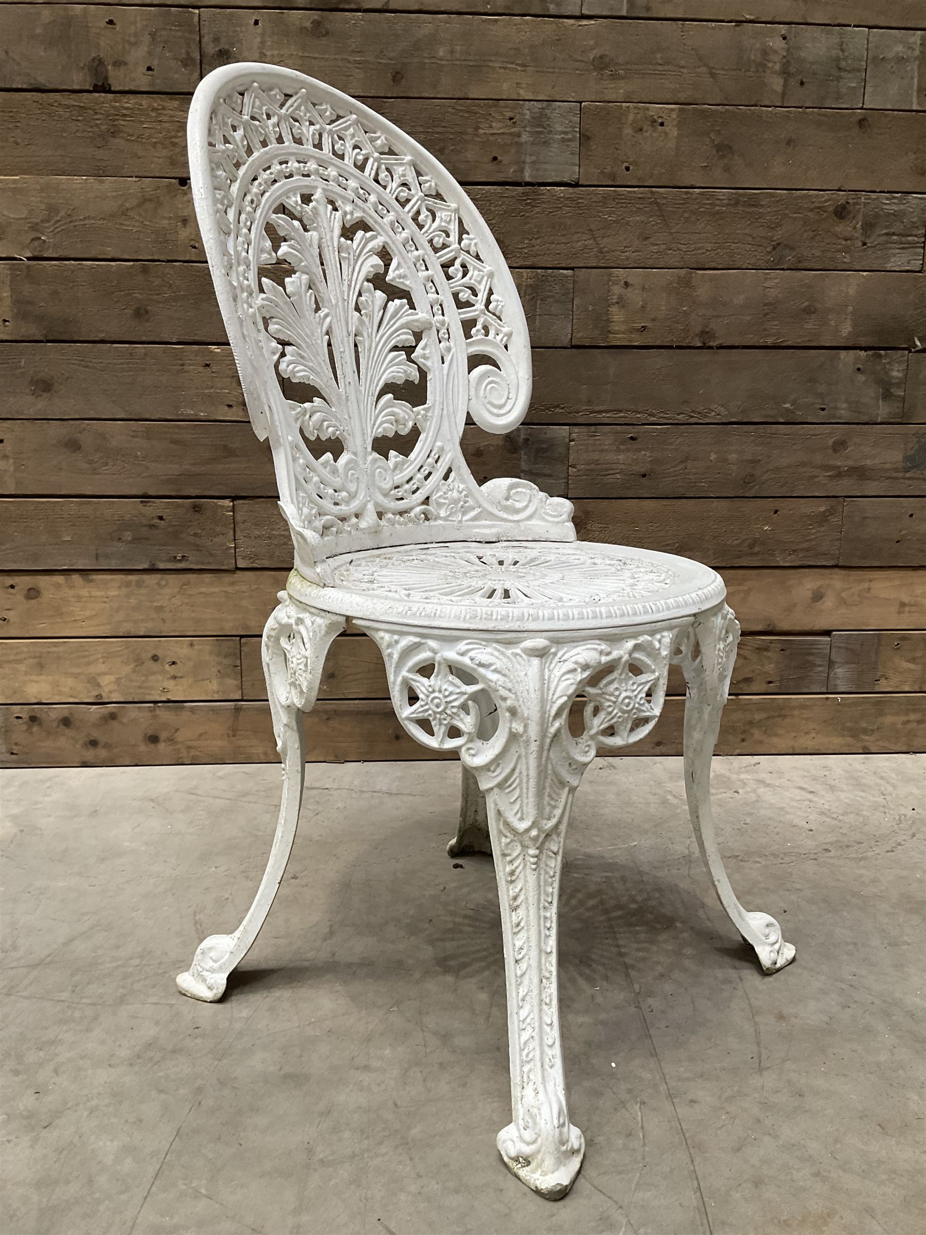 Victorian design white painted aluminium garden table, and four chairs