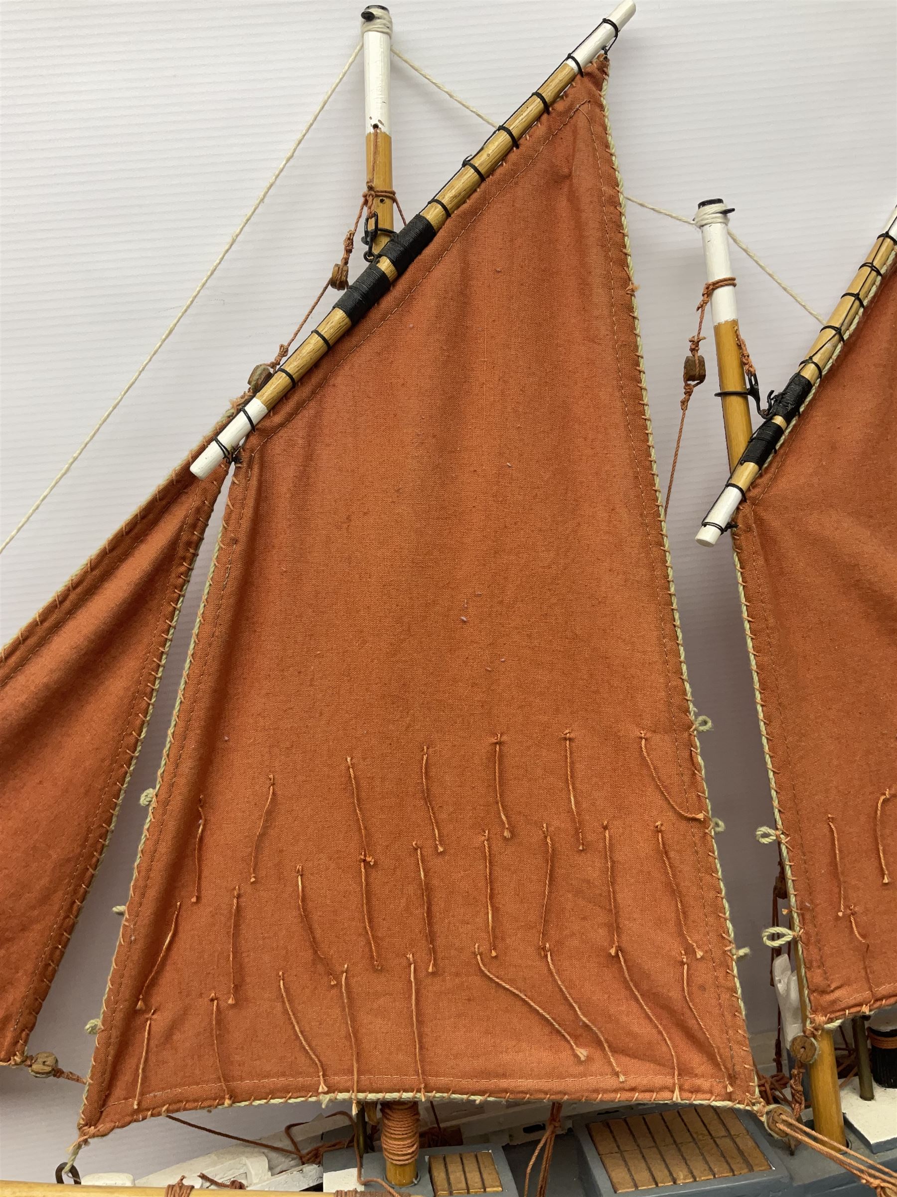 Wooden model of the Peterhead Herring Fishing Boat, Love Divine, PD404. on stand together with Wick Herring Fishing Boat, Galilee WK.1. on stand, L105cm, H64cm