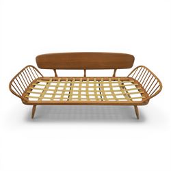 Lucian Ercolani for Ercol - 'Studio Couch' model no. 355, elm and beech framed, with loose geometric cushions