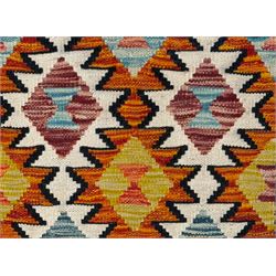 Maimana Kilim runner, multi-coloured geometric design, 302x86cm 