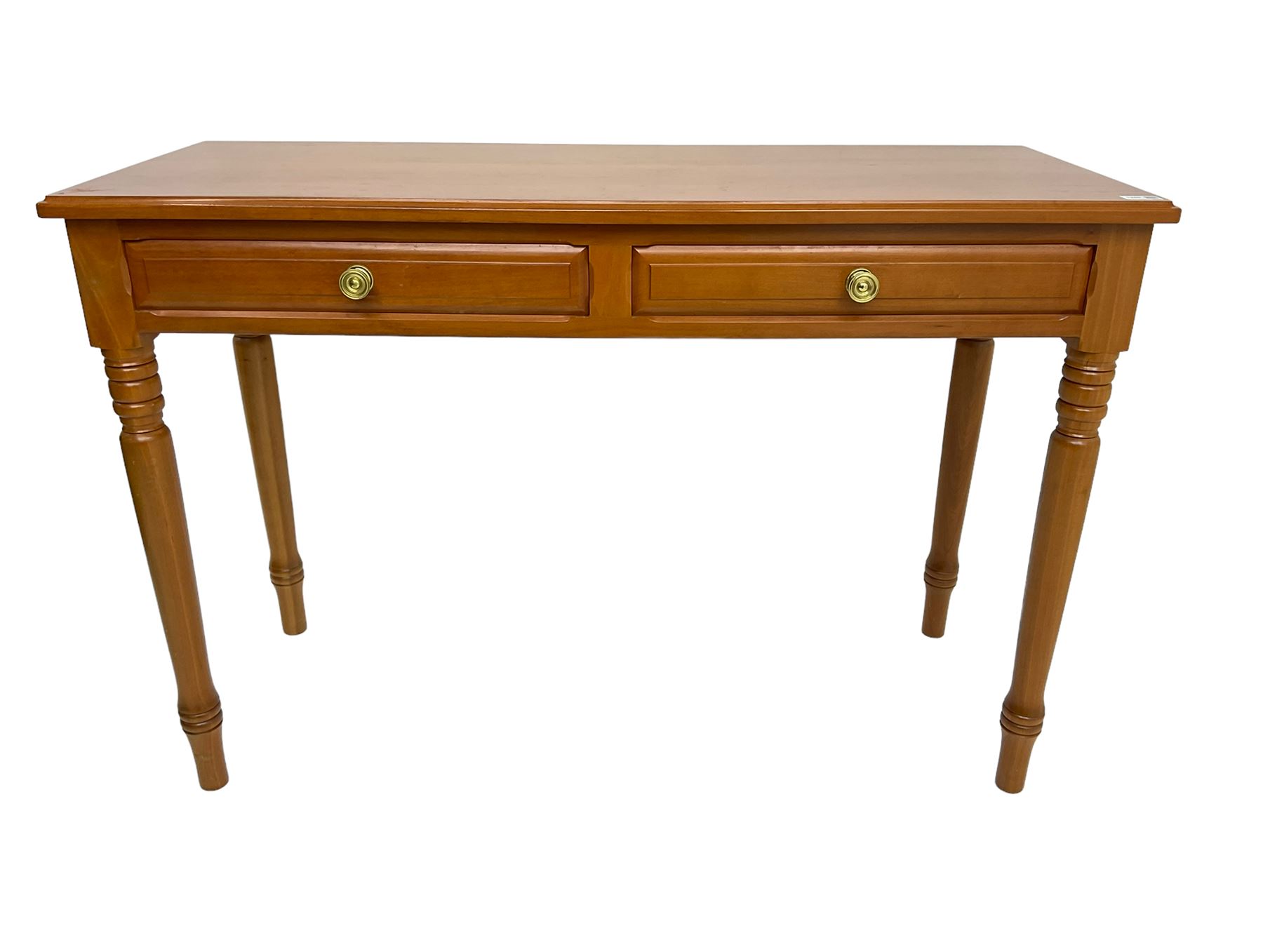 Knightman - cherrywood side or console table fitted with two drawers, on tapered turned supports by Horace Knight workshop of Balk, Thirsk