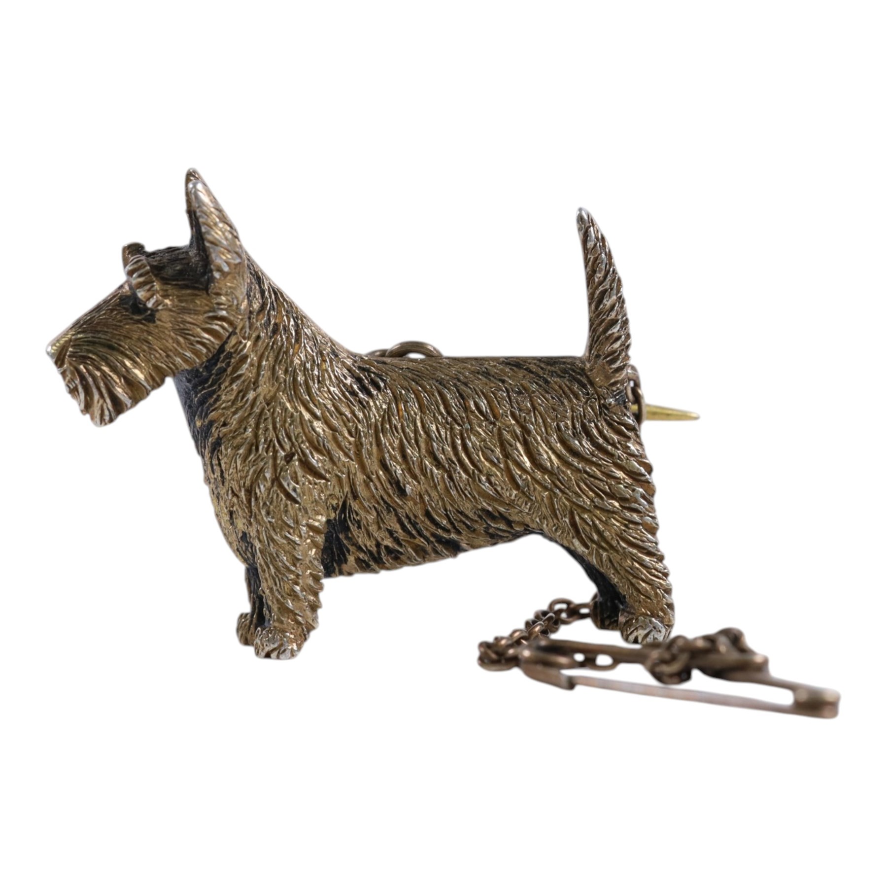 Collection of silver, including Kangaroo book mark, six silver brooches, comprising silver-gilt scottie dog, fairy, marcasite cat, Celtic stag, Essex regiment and wren, vesta case and bible locket