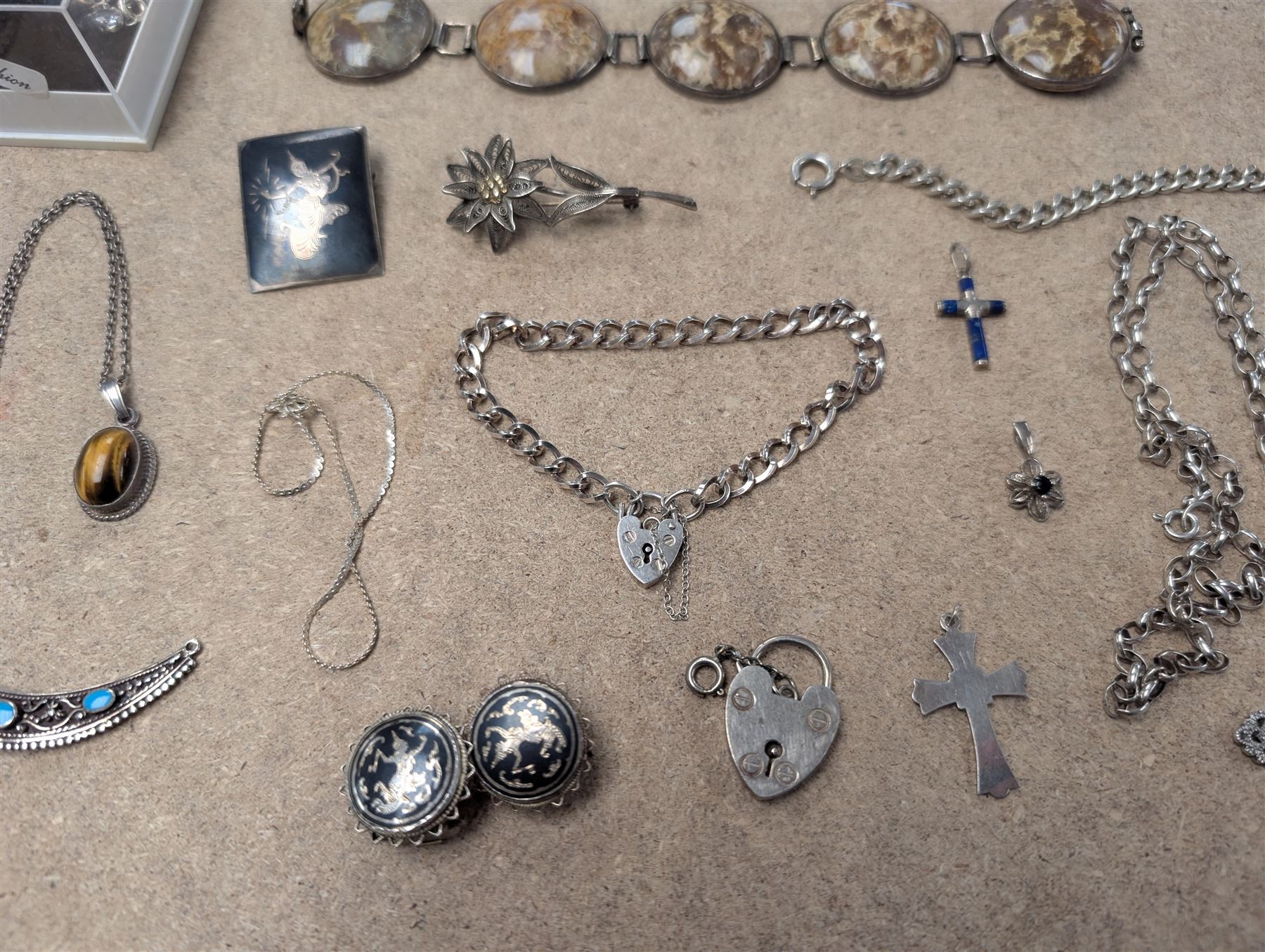 Collection of silver and silver stone set jewellery, including bracelets, necklaces, brooches, rings etc, together with some costume jewellery