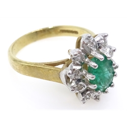  Emerald and diamond cluster 9ct gold ring hallmarked  