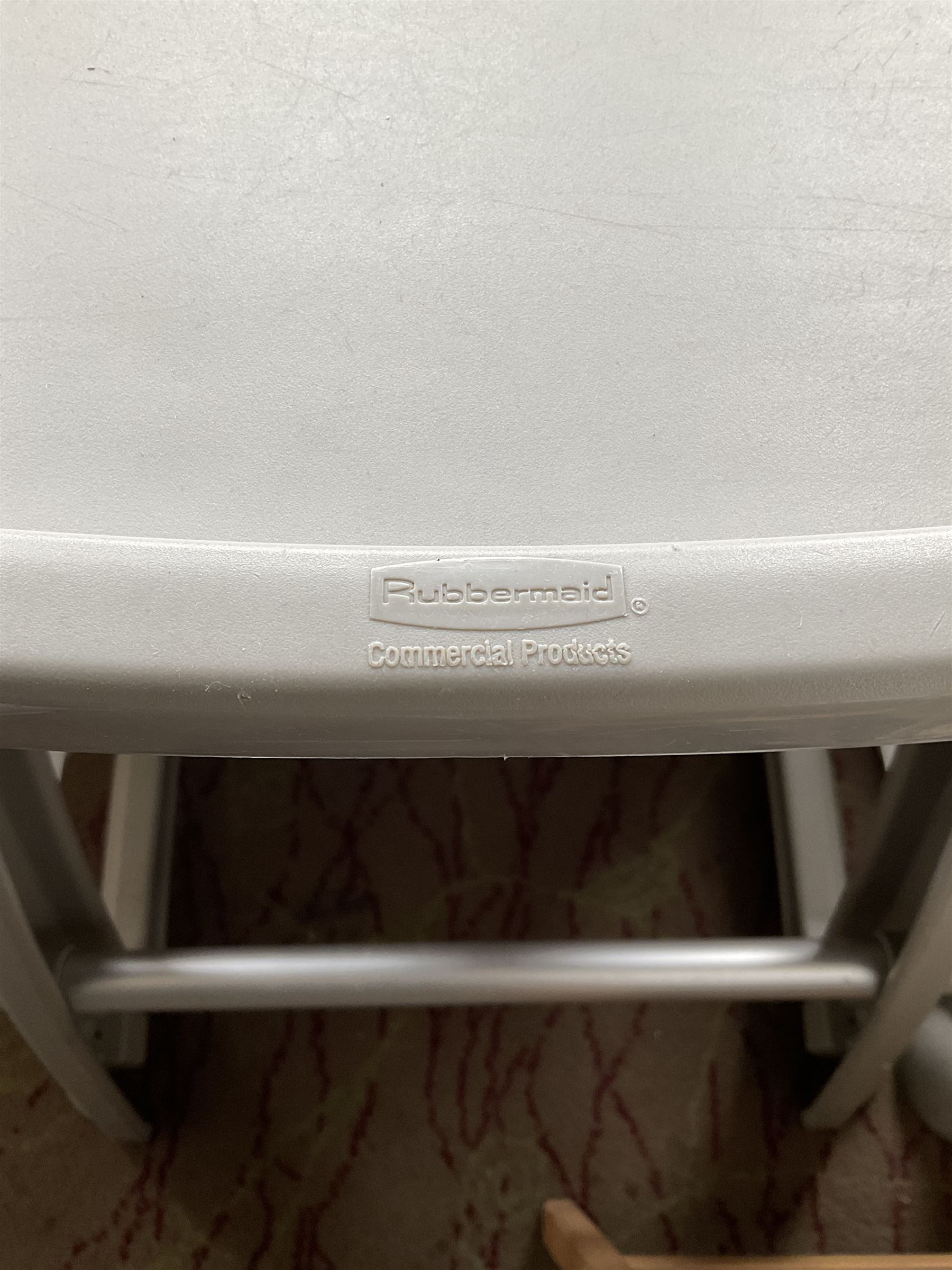 Set of three plastic and a pair of wooden baby high chairs with additional saddle stools (9)- LOT SUBJECT TO VAT ON THE HAMMER PRICE - To be collected by appointment from The Ambassador Hotel, 36-38 Esplanade, Scarborough YO11 2AY. ALL GOODS MUST BE REMOVED BY WEDNESDAY 15TH JUNE.