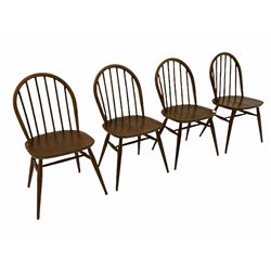 Ercol medium elm set four dining chairs, hoop and stick backs