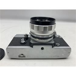 Petri Flex 7 camera body, serial no. 555698, with Perti C.C 1:1.8 f=55mm' lens, serial no. 78253, together with Petri Flex V2 camera body, serial no. 364427, with 'Petti C.C. 1:2 f=55mm' lens, serial no. 137076, in ever ready case