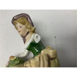Ten Coalport figures, to include True Love, Springtime, Minuettes Leanne, etc, together with Wedgwood Clarice Cliff coffee can in Brookfields pattern and four other figures 