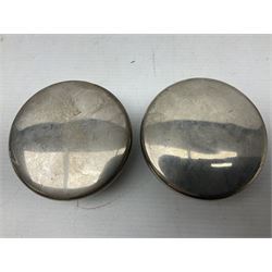 Pair of early 20th century glass dressing table jars, or circular facet cut form, with silver covers, hallmarked London, probably 1912