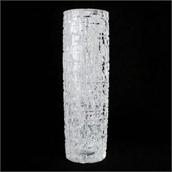 Vladimir Zahour; cut glass vase of cylindrical form, signed beneath, H35cm 