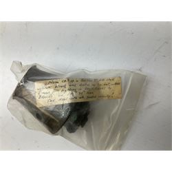 Small collection of WW2 shrapnel and German and British shell parts, most with manuscript details of where and when found including London, Leeds, Bristol, Linton-on-Ouse etc