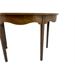 Pair of 19th century mahogany D shaped console tables, reeded tapering legs