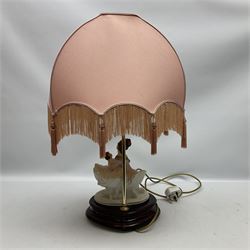 Capodimonte figural table lamp modeled as a woman and baby, signed B.Merli, with a tasseled shade, H59cm