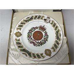 Five Spode Mulberry Hall limited edition Regimental commemorative plates - Argyll & Sutherland Highlanders No.9/500; Cheshire Regiment No.352/500; Kings Own Scottish Borderers No.113/500; Black Watch Royal Highland Regiment No.331/500; and Royal Welch Fusiliers No.309/500; all boxed with certificates (5)