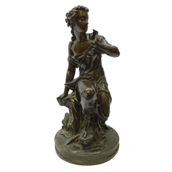  After Pierre-Eugene-Emile Hebert (French 1828-1893), 19th century bronze figure 'The Thread of the Virgin', unsigned, H43cm   