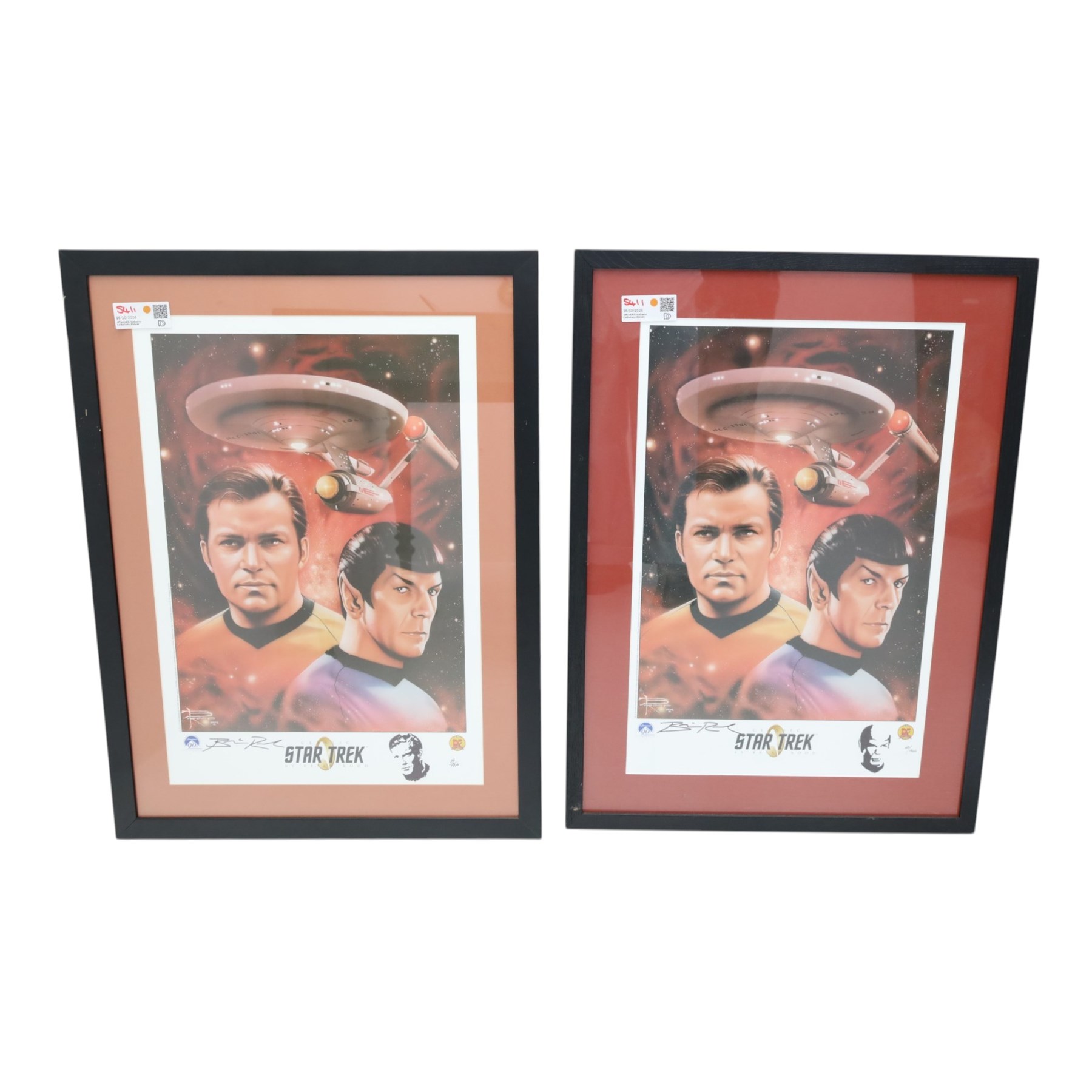 Ten Star Trek prints, including limited edition prints by James Cukr, 20th Anniversary lithograph, Dynamic Forces lithographs, signed Women of Star Trek print, all framed, etc largest 112cm x 83cm