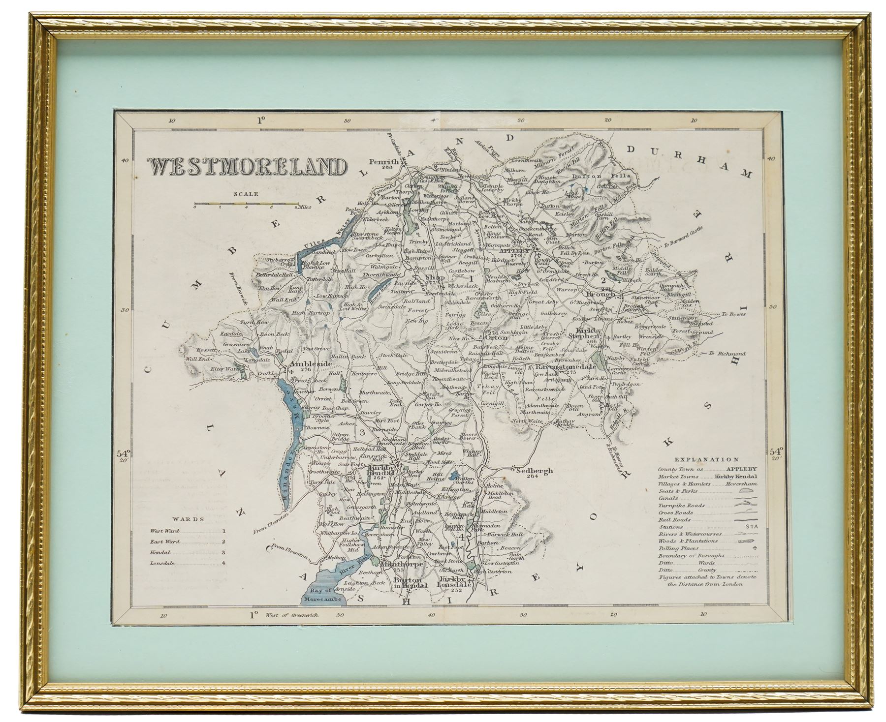 Topographical Interest - a collection of eight 18th century and later engraved and lithographic maps including two strip road maps (Bristol to York and Bristol), county maps of Gloucestershire (2), Westmoreland, Northumberland and Middlesex, together with a map of France max 28cm x 22cm (8)