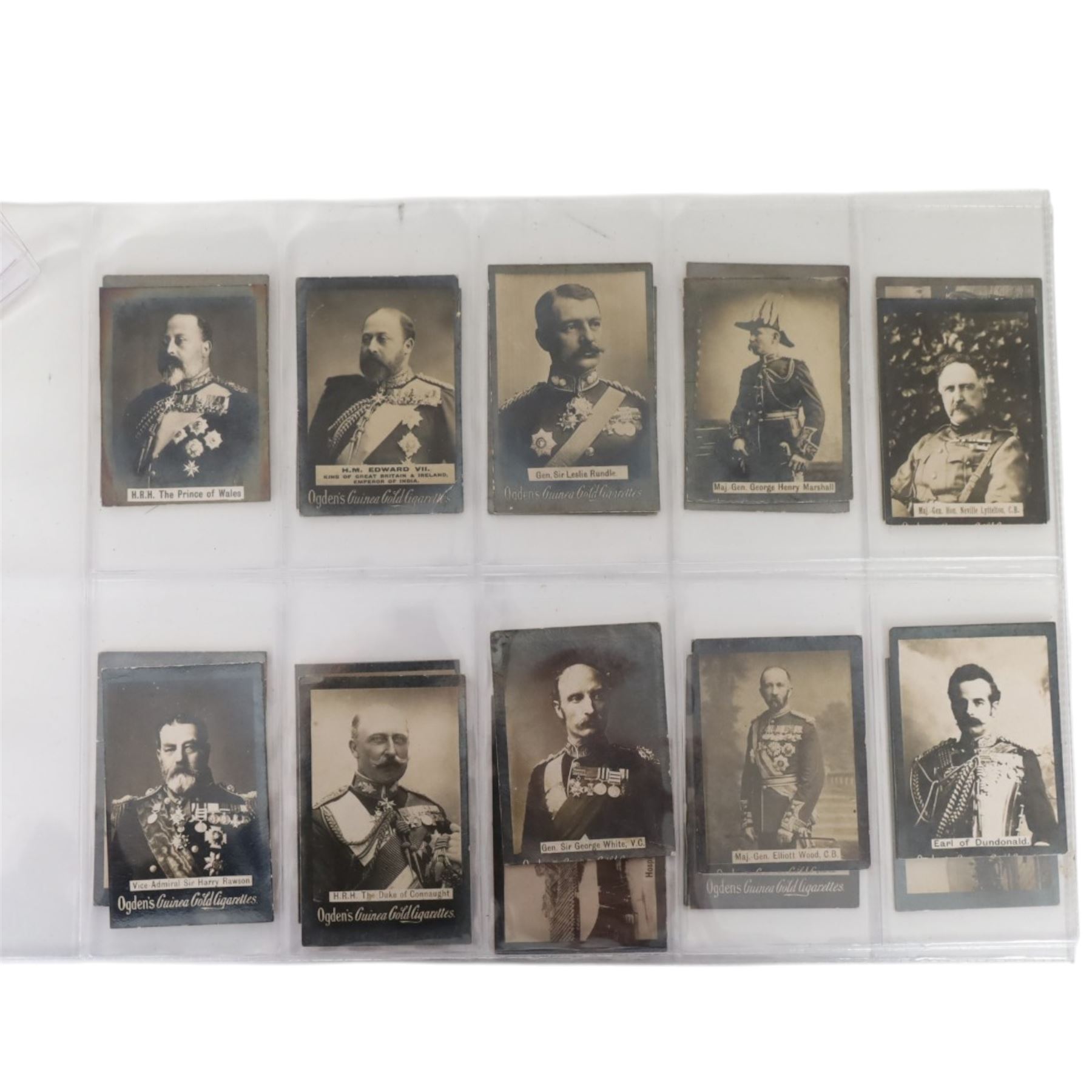 Collection of military cigarette cards, including Churchmans cigarette cards and Ogden's Guinea Cold Cigarettes