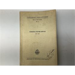 Set of six 1938 German booklets by Terramare Publications comprising No.1 Adolf Hitler by Philip Bouhler, No.2 German Political Profiles by Hans Heinz Sadila-Mantau, No.3 Versailles in Liquidation by Friedrich Grimm, No.4 German Law and Legislation by Erich Schinnerer, No.5 German Labour Service by Fritz Edel and No.6 Social Welfare in Germany by Werner Reher; some illustrated; all with English text (6)