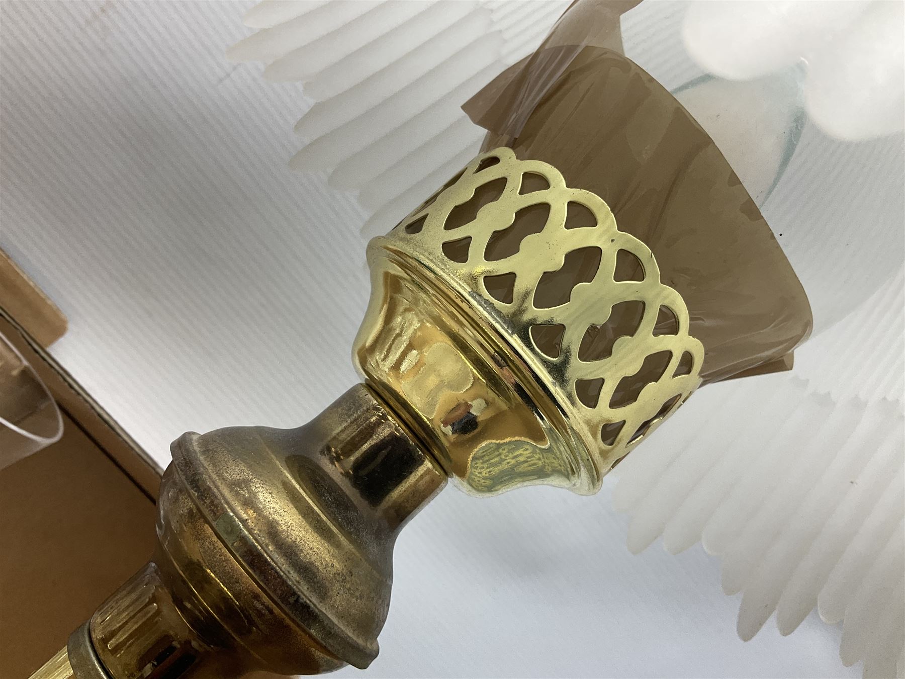 Quantity of glassware to include Mats Jonasson koala paperweight, set of six Stuart drinking glasses, seven green wine glasses with ovoid bowls, decanter, brass lamp etc