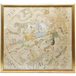 Samuel Dunn (British 1723-1794): 'The Western Planisphere of the Heavens', 18th century engraved constellation map or chart with hand-colouring pub. W Owen c.1757, 53cm x 57cm