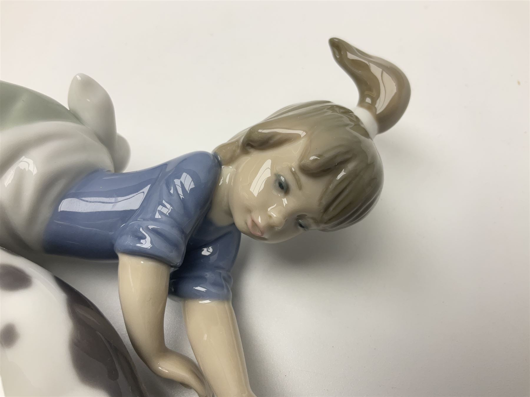 Pair of Lladro figures comprising 'Mis Amigos' model no 5456, and 'Bashful Bather' model no 5455, both with boxes