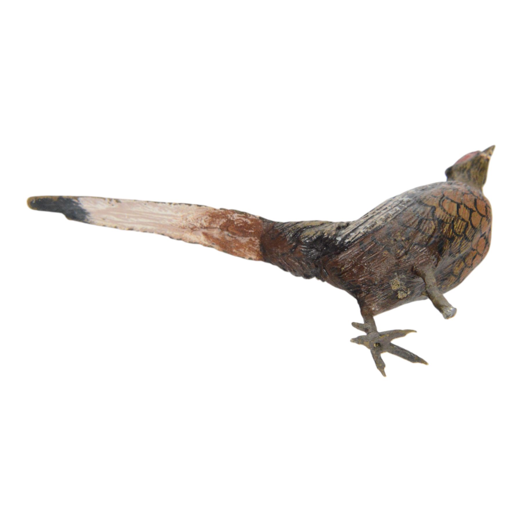 Cold painted bronze, of a woodcock, together with cold painted bronze pheasant, woodcock H6cm