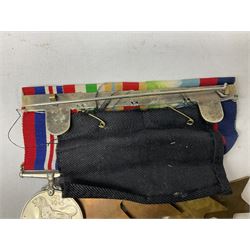 Five WW2 medals comprising War Medal 1939-1945, Atlantic Star, Italy Star, 1939-1945 Stare and Africa Star with North Africa 1942-43 bar; together with the medals bar and quantity of Naval cloth badges for Chief Petty Officer Steward No.1 & 2 uniforms and long service insignia.