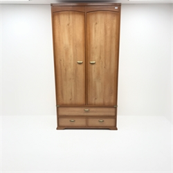Harrods inlaid cherry double wardrobe, two doors above two drawers, W110cm, H214cm, D59cm