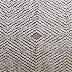 Contemporary Beni Ourain style wool rug, woven with a cream field and dark brown geometric chevron lattice, centred by repeating small diamond medallions, with short fringe ends