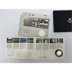 Royal Mail silver proof coin cover 'In Remembrance Peacehaven 15.8.2020' housing a 2020 silver proof five pound coin commemorating the end of the Second World War