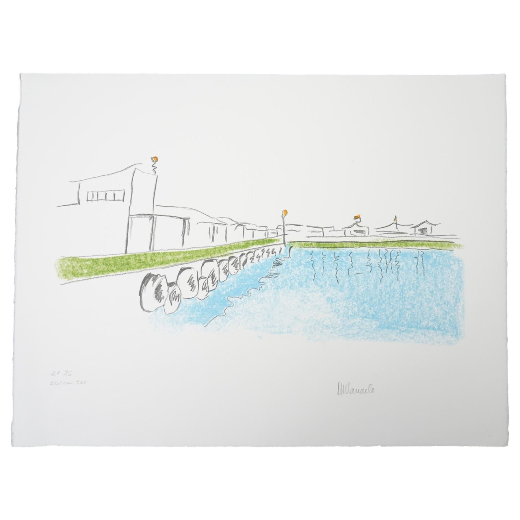 Nelson Rolihlahla Mandela (South African 1918-2013): 'My Robben Island' - ' 'The Church' 'The Lighthouse' 'The Cell' 'The Window' 'The Harbour' 'Motivation', set of six lithographs in colours signed and numbered EP 5/10 edition 500 in pencil with blindstamp, pub. by the Belgravia Gallery, 2002,  66cm x 50cm, together with original box (6) (unframed)