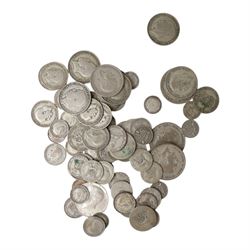 Approximately 310 grams of Great British pre-1947 silver coins, together with a USA 1966 'Kennedy' half dollar, and further pre-decimal coins