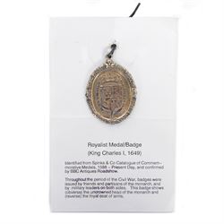Charles I, silver gilt Royalist Badge, by Thomas Rawlins, Charles I in profile to right, l...