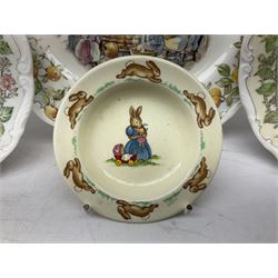 Royal Doulton Brambly Hedge plates comprising Crabapple Cottage, Spring and Summer, together with Royal Doulton Bunnykins nursery plate, bowl, cup etc