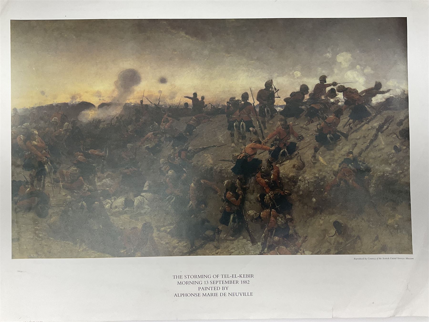 Large poster entitled 'Crests and Badges of the British Army in Daily Use 56 x 86cm; together with twenty-five colour prints of military interest including Crimean War, Boer War, WW2 etc; various sizes; all unframed