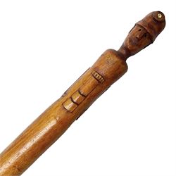 Wooden walking stick, the handle carved with miner's head, L95cm
