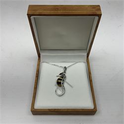 Silver Baltic amber seahorse pendant necklace, stamped 925, boxed 