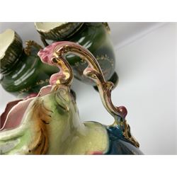 Set of four Chinese cloisonne enamel napkin rings, together with a pair of Strasburg Ware vases, a pair of similar larger continental vases and four Royal commemorative mugs