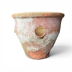 Collection of five terracotta garden planters along with rectangular sandstone trough 