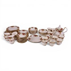 Royal Albert Old Country Roses tea and dinner service for twelve, including teapot, milk j...
