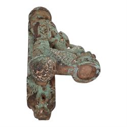 Indian candle bracket, in the form of a peacock, with residual blue paint, H42cm