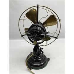 Art Deco cast iron and brass GEC electric table fan, no 214310, H40cm