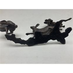 Michael Simpson: bronze Small Hares Running, modelled as three hares, limited edition 29/350, with certificate, H11cm 