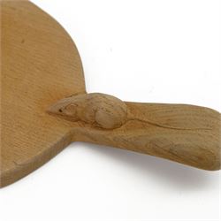 Mouseman - adzed oak cheeseboard, oval form with handle, carved with mouse signature, by the workshop of Robert Thompson, Kilburn