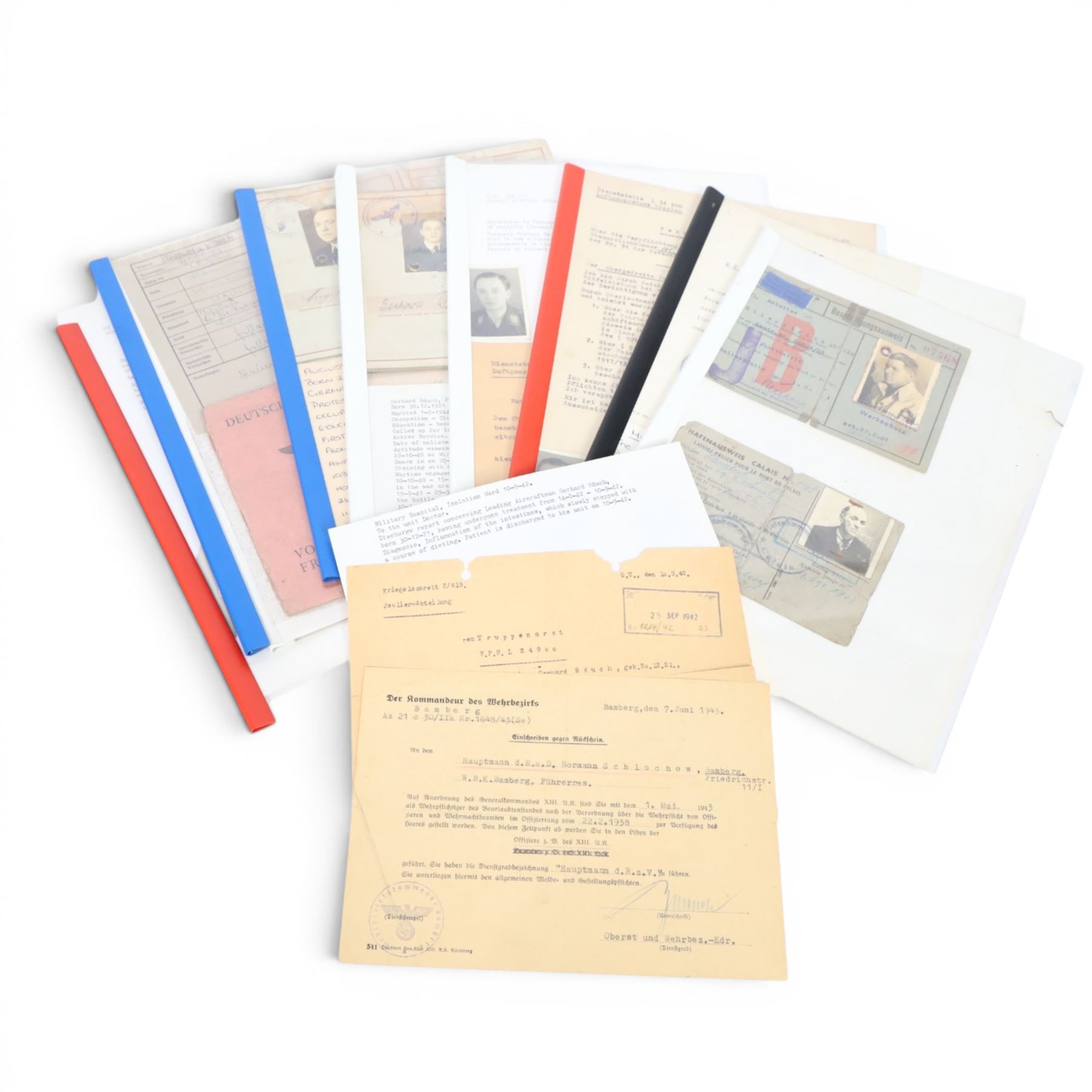 WWII Third Reich ephemera, including Army passes, provisional foreigner's passports, reports etc 