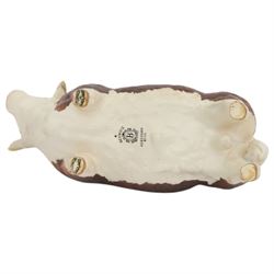 Five Beswick figures, Jersey family group; Bull Ch. Dunsley Coy Boy, model 1422, Cow Ch. Newton Tinkle, model 1345 and Calf, Hereford Bull and Fox 