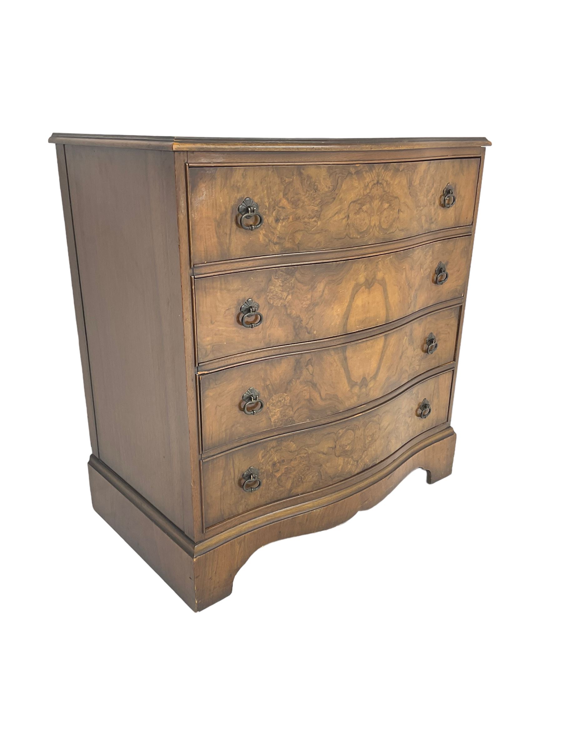 Early 20th century burr walnut serpentine chest, fitted with four drawers, on bracket feet